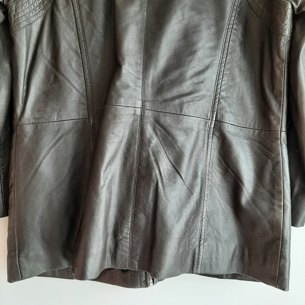 DANIER Genuine Soft Leather Button & Zip Front Jacket Dark Brown Short Coat Sz M - Picture 10 of 16